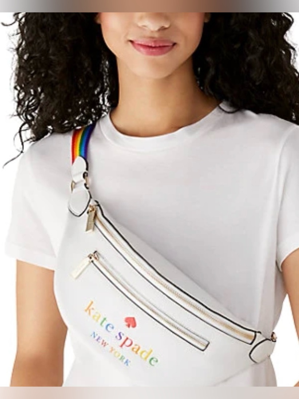 Kate Spade Rainbow Pride Belt Bag White Leather Rainbow Strap Belt Like New $348